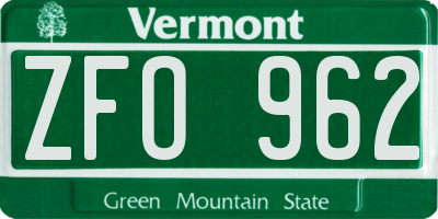 VT license plate ZFO962