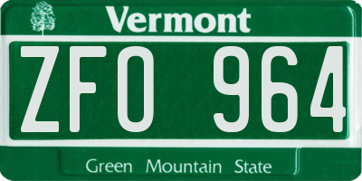 VT license plate ZFO964