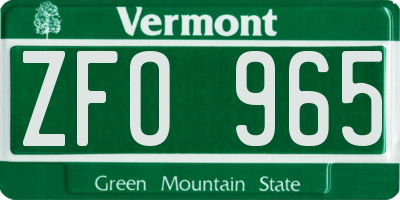 VT license plate ZFO965