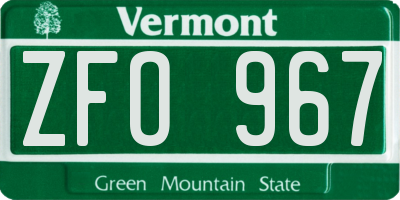 VT license plate ZFO967