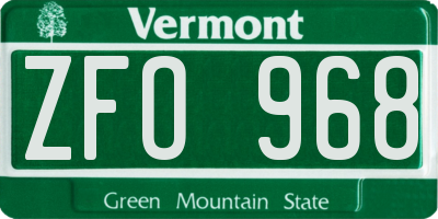 VT license plate ZFO968