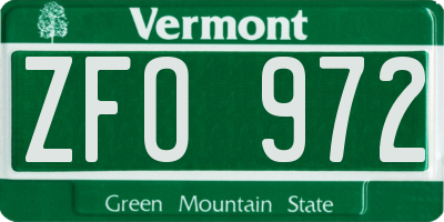 VT license plate ZFO972