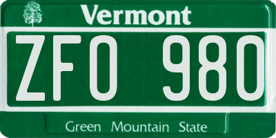 VT license plate ZFO980