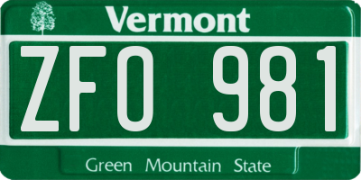 VT license plate ZFO981