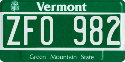 VT license plate ZFO982