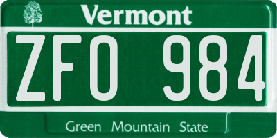 VT license plate ZFO984