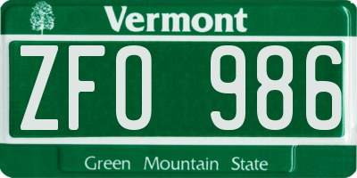 VT license plate ZFO986