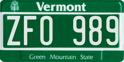 VT license plate ZFO989