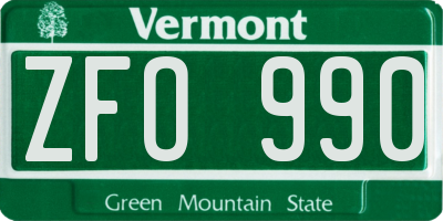 VT license plate ZFO990