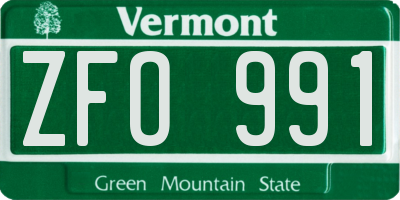 VT license plate ZFO991