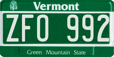 VT license plate ZFO992