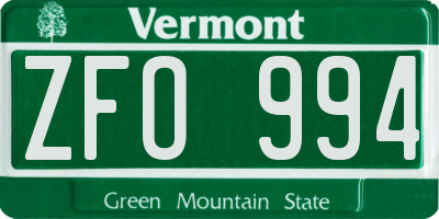 VT license plate ZFO994