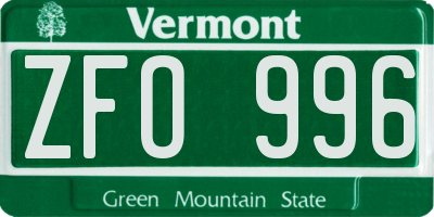 VT license plate ZFO996