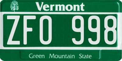 VT license plate ZFO998