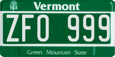 VT license plate ZFO999