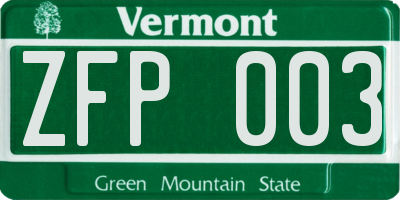 VT license plate ZFP003
