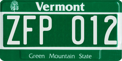 VT license plate ZFP012