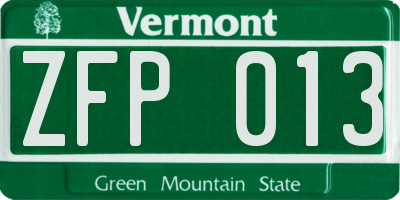 VT license plate ZFP013