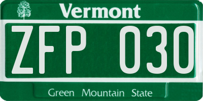 VT license plate ZFP030
