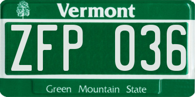 VT license plate ZFP036