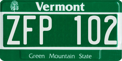 VT license plate ZFP102