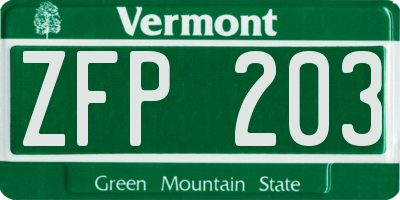 VT license plate ZFP203