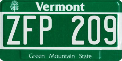 VT license plate ZFP209