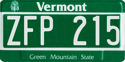 VT license plate ZFP215