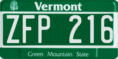 VT license plate ZFP216