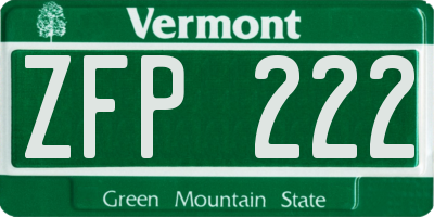 VT license plate ZFP222