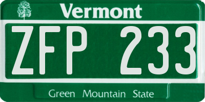 VT license plate ZFP233