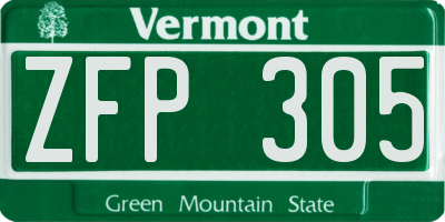 VT license plate ZFP305