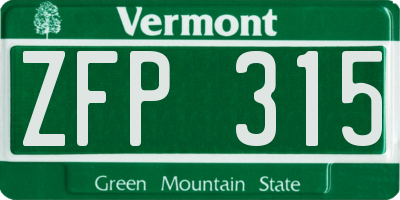 VT license plate ZFP315