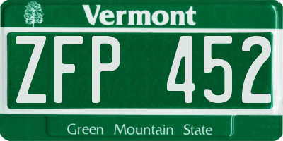 VT license plate ZFP452