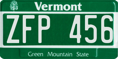 VT license plate ZFP456
