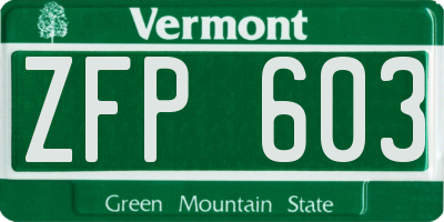 VT license plate ZFP603