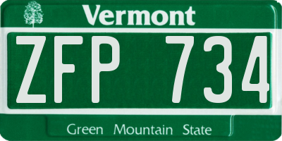 VT license plate ZFP734