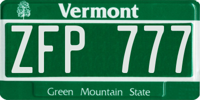 VT license plate ZFP777