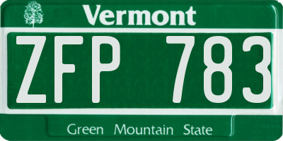 VT license plate ZFP783