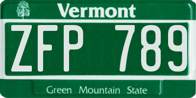 VT license plate ZFP789