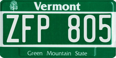 VT license plate ZFP805