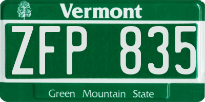 VT license plate ZFP835