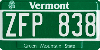 VT license plate ZFP838