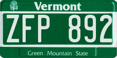VT license plate ZFP892