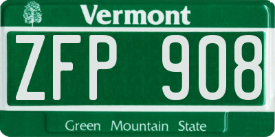 VT license plate ZFP908