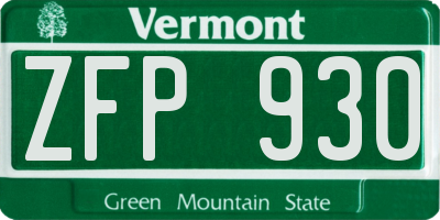 VT license plate ZFP930