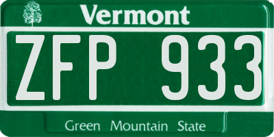 VT license plate ZFP933