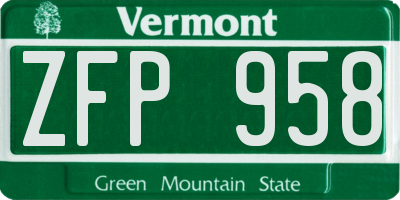 VT license plate ZFP958