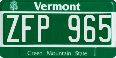 VT license plate ZFP965