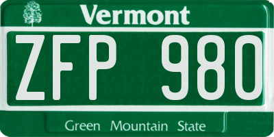 VT license plate ZFP980
